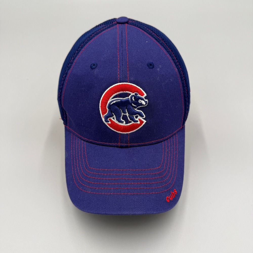 New Era 39THIRTY Hat Mens M/L Blue Chicago Cubs Walking Bear Mesh Stretch Fit